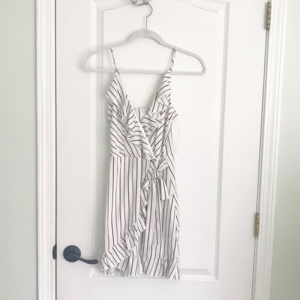 Black and white striped wrap dress